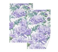 KLL Bloom Flower Chrysanthemum Adventure Lavande Lot de 2 essuie-mains en microfibre pour salle de bain Serviette de toilette en microfibre Serviette de cuisine Coton Taille 40,6 x 71,1 cm