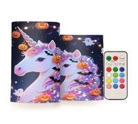 KLL Bougie décorative à paillettes pour Halloween avec licornes et citrouilles blanches - Lumières électroniques LED étanches avec LED pour Thanksgiving Funéraires Bougies à piles