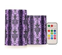 KLL Bougie décorative vintage à motif floral noir et violet avec lumières électroniques à distance mystique avec LED pour bougies funéraires de mariage à piles
