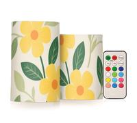 KLL Bougies décoratives florales jaunes en verre synthétique avec télécommande électronique coupe-vent avec minuteries pour mariage funéraires Fonctionnement à piles