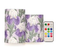 KLL Bougies décoratives vintage violettes et blanches d'iris en verre synthétique avec télécommande, lumières électroniques, coupe-vent, avec minuteries pour Thanksgiving funéraires piles pour