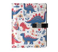 KLL Carnet à spirale ligné en cuir pour collège portable Motif dinosaure Blanc Rouge pêche 17 x 24 cm