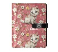 KLL Carnet à spirale ligné en cuir pour planification délicate Motif pêche et fleur de chat 17 x 24 cm