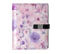KLL Carnet à spirales ligné doublé en cuir pour voyage, couverture résistante à l'eau, motif fleurs, violet pêche, 17 x 24 cm