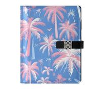 KLL Carnet de notes à spirale doublé en cuir pour voyage portable Motif palmier bleu pêche aquarelle 17 x 24 cm