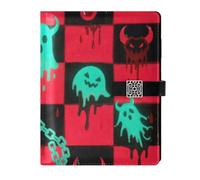 KLL Carnet de notes ligné en cuir pour collège - Couverture imperméable - Citrouille rouge et noire - 17 x 24 cm