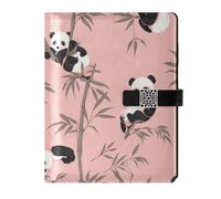 KLL Carnet de notes ligné en cuir pour planification - Couverture imperméable - Motif panda mignon - Pêche - 17 x 24 cm