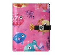 KLL Carnet de notes ligné en cuir pour planification - Couverture imperméable - Poissons mignons tambour - Rose vif - 17 x 24 cm