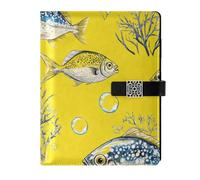 KLL Carnet ligné en cuir ligné à spirale pour planification délicate Poissons Pompano Jaune 17 x 24 cm