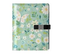 KLL Carnet ligné en cuir ligné pour collège Couverture imperméable Motif floral vert 17 x 24 cm