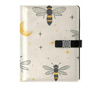 KLL Carnet ligné en cuir pour collège - Motif abeilles délicates - Beige - Lune et étoiles - 17 x 24 cm