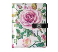 KLL Carnet ligné en cuir pour le collège - Portable - Roses dessinées à la main - Pêche - 17 x 24 cm