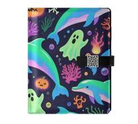 KLL Carnet ligné ligné en cuir pour collège délicat Halloween Dauphin Citrouille Crâne 17 x 24 cm