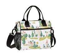 KLL Cartoon Castle Tree Cute White Minimalist Adult Lunch Box with Shoulder Strap Lunch Boxes for Men for Kitchen Lunchera para mantener Los alimentos calientes sin electricidad