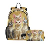 KLL Cartoon Cute Devon Rex Cats Réaliste Style Sac à dos pour l'école et sac à déjeuner (scénario) Sac à dos d'école avec sac à déjeuner 9-10 ans
