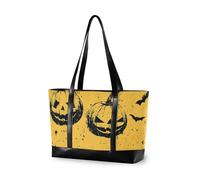 KLL Cartoon Evil Halloween Citrouille Orange Mallette imperméable pour femme avec fermeture éclair Sac fourre-tout pour ordinateur portable pour le travail Grand sac à main pour le travail avec