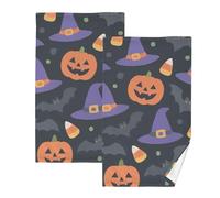 KLL Cartoon Halloween Magic Hats Jack-o'-Lanterns and Bats Serviette de spa en microfibre Ensemble de serviettes décoratives pour salle de bain Gants de toilette en coton