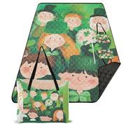 KLL Cartoon People Vêtements verts et chapeaux Imperméable Panier de pique-nique Grand tapis de plage Camp pour le sol Cadeaux de printemps cobija para la playa