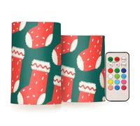 KLL Chaussettes de Noël rouges décoratives pour Halloween, bougies électroniques non parfumées avec minuteries pour bougies funéraires d'extérieur à piles