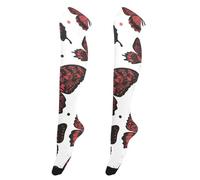 KLL Chaussettes gothiques rouges et noires en dentelle papillon pour femme - Chaussettes tendance pour le travail - Jambières mignonnes pour les bals de fin d'année, medias de navidad para ni ? en 1