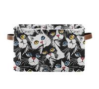 KLL Comic Cats Lot de 2 paniers de rangement en tissu imperméable avec poignée robuste Motif chats Noir/blanc