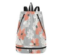 KLL Corail et Blanc Fleur Dessinée à la Main Sac à Cordon pour Hommes Yoga Natation String Sac avec Compartiments Wet Dry Mochilas para la escuela