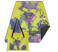 KLL Couverture de pique-nique colorée et imperméable pour adultes Motif chat de dessin animé