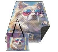 KLL Couverture de pique-nique imperméable avec motif chien husky blanc avec lunettes de soleil pour camping, fête, concert en famille