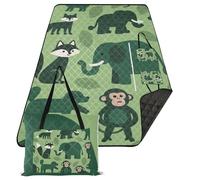 KLL Couverture de plage imperméable pour 8 à 10 adultes, motif éléphant, singe, renard, sans sable, pour 8 à 10 adultes, cadeau de printemps, manta de pique-nique imperméable