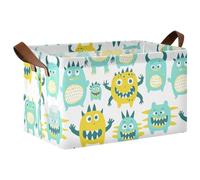 KLL Cute Little Monsters Lot de 2 bacs de rangement cubiques verts et jaunes avec poignées pour organiser les vêtements, jeans, jouets, livres