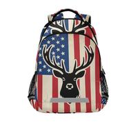 KLL Deer Hunting USA Flag Red White Blue Sac à dos de boxe pour enfants avec sangle de poitrine Sac à livres pour adolescentes Mochilas para ni