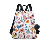KLL Doodle Flowers Sac à dos coloré tendance pour lycée Sac à dos antivol pour femme Sac à dos pour le quotidien l'université shopping avec porte-clés pompon