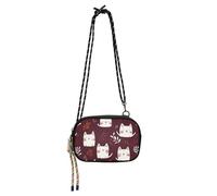 KLL Doodle Style Cat Bourgogne Portefeuille à bandoulière pour homme avec sangle réglable Petit sac à main Date