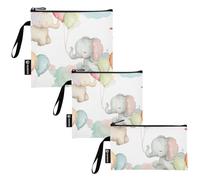 KLL Dream Watercolor Baby Elephant Lot de 3 sacs à goûter réutilisables avec fermeture éclair pour bonbons, fruits, céréales, organisation de la maison