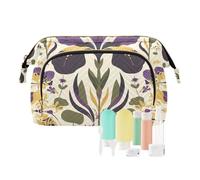 KLL Élégante trousse de maquillage vintage avec fermeture éclair pour femme Motif feuilles d'iris