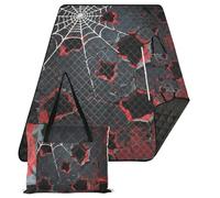 KLL Ensemble de panier de pique-nique imperméable en toile d'araignée blanche gothique pour 8 à 10 adultes, tapis de pique-nique