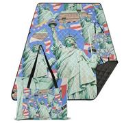 KLL Ensemble de panier de pique-nique imperméable motif statue de la Liberté Bleu Dessin animé Tapis de jardin pour sol Cadeau d'été cobijas para la playa