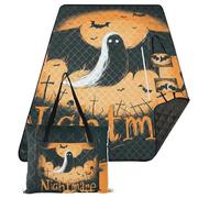 KLL Ensemble de panier de pique-nique imperméable pour femme - Motif chauve-souris noire - Orange - Cauchemar Halloween