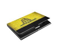 KLL Étui fin pour cartes de visite en cuir et acier inoxydable avec drapeau Don't Tread on Me Jaune