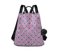 KLL Evil Eye Sac à dos simple classique tendance rose pour collège Sac à dos multifonction pour femme pour voyage, travail, quotidien avec porte-clés à pompon