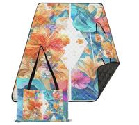 KLL Floralmorphic Lettre X Corail Orange Fleur Panier de Pique-nique Imperméable Intérieure Pliable Couverture de Pique-nique pour Herbe Couples Cadeau Tapete Para Picnic Parque
