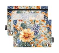 KLL Florals Trousse à crayons en plastique neutre pour trois anneaux avec trous de classeur pour fournitures scolaires