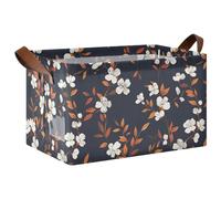 KLL Flower Blossom Lot de 2 paniers de rangement cubiques avec poignées pour étagère de cuisine et salle de bain Marron Bleu foncé