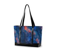 KLL Grand sac fourre-tout pour ordinateur portable avec fermeture éclair et texture marbrée bleu marine doré style encre dorée grand sac à main pour yoga avec déjeuner bolsos secret para mujeres