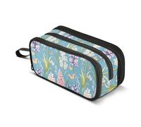 KLL Grande trousse à crayons de grande capacité avec fente pour garçons université printemps fleurs papillons abeilles bleu