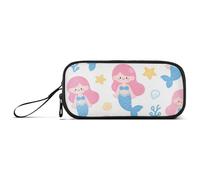 KLL Grande trousse à crayons en nylon avec motif sirène bleue de dessin animé - Grande trousse à crayons de grande capacité - Organiseur scolaire pour élève du primaire