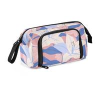 KLL Grande trousse à crayons portable avec emplacements pour infirmière et école Motif fleurs de lys blancs et feuilles bleues