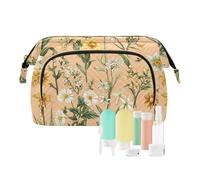 KLL Grande trousse de maquillage étanche avec fleurs jonquilles Ostéospermum Thym Peach, Fleurs Jonquille Ostéospermum Thym Pêche, 1 size