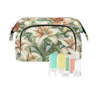 KLL Grande trousse de maquillage vintage avec fleurs de lys pour femme, porte-monnaie, portefeuille pour voyage