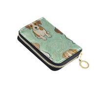 KLL Green Dog Art Painting Petit portefeuille en cuir pour cartes de crédit avec blocage RFID et fermeture éclair